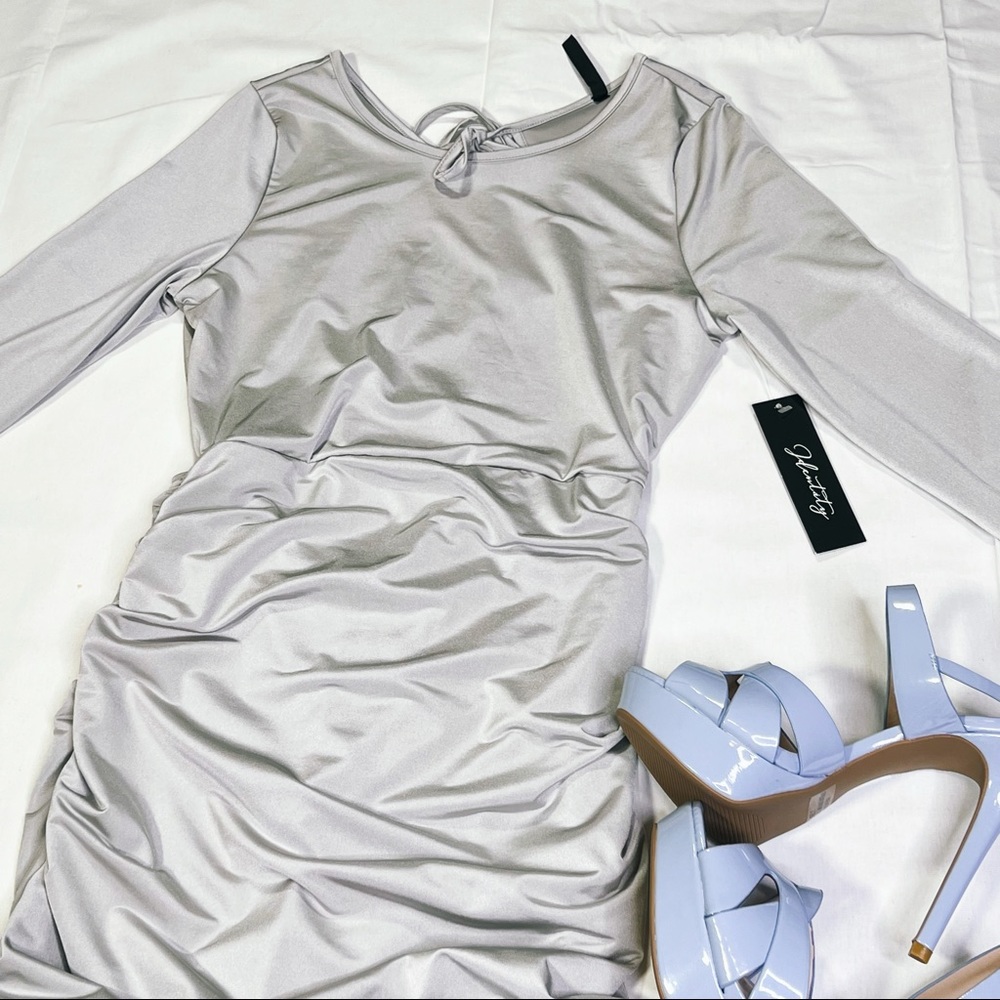 Gray Backless Rutched Dress